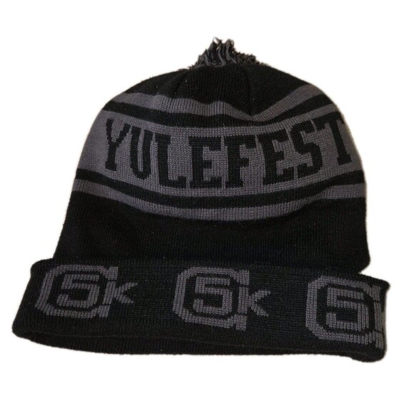 CAMBRIDGE YULE FEST BLACK/GREY KNIT SKI HAT WITH POMPOM HARVARD SQ CAMBRIDGE - Picture 3 of 3